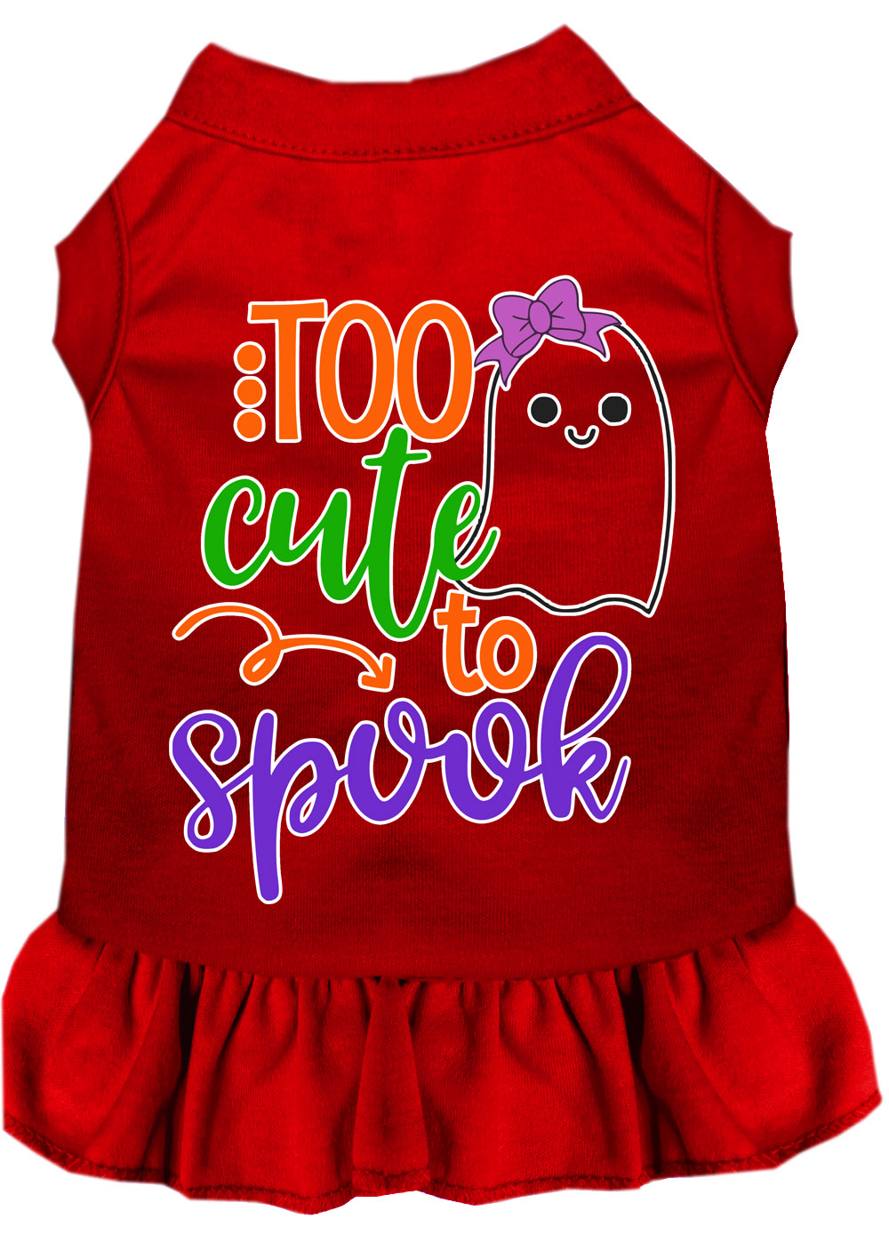 Too Cute to Spook-Girly Ghost Screen Print Dog Dress Red XXL
